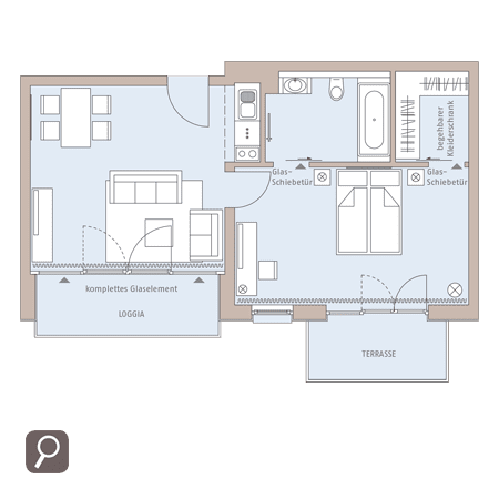 Zweiraum Apartment in Berlin Adlershof mit Balkon und großen Fenstern. Voll möbliertes und gut ausgestattetes Serviced Apartment 