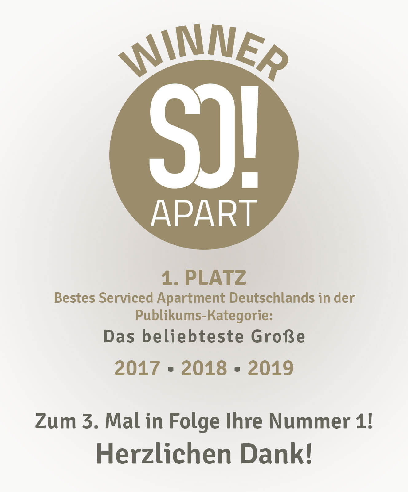 1. Platz SO!Apart 2017 2018 2019 Das beliebteste Apartment Deutschlands