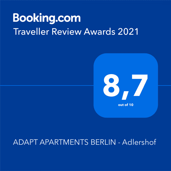 Booking.com Rating 8,7 - Traveller Review Award 2021 - best Serviced Apartment Berlin