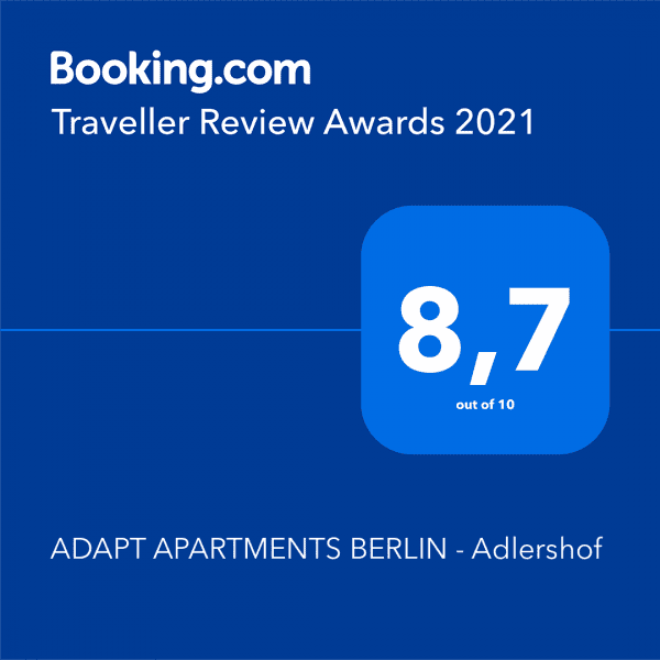 Booking.com Wertung 8,7 - Traveller Review Award 2021 - bestes Serviced Apartment Berlin