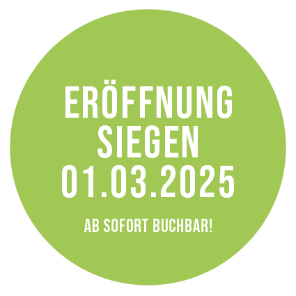 Störer mit dem Hinweis zur Eröffnung des Standortes in Siegen am 01.03.2025 und dem Hinweis das ab sofort dort gebucht werden kann